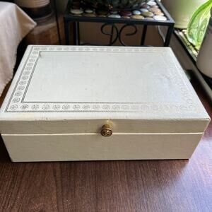 Vintage Lady Buxton Jewelry Box 70's Mid Century Modern 2 Tier Red Velvet Cream